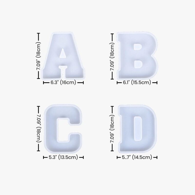 Extra Large Silicone Letter Molds (A-Z 26 Letters, $, &, Heart) | Resin Molds Express