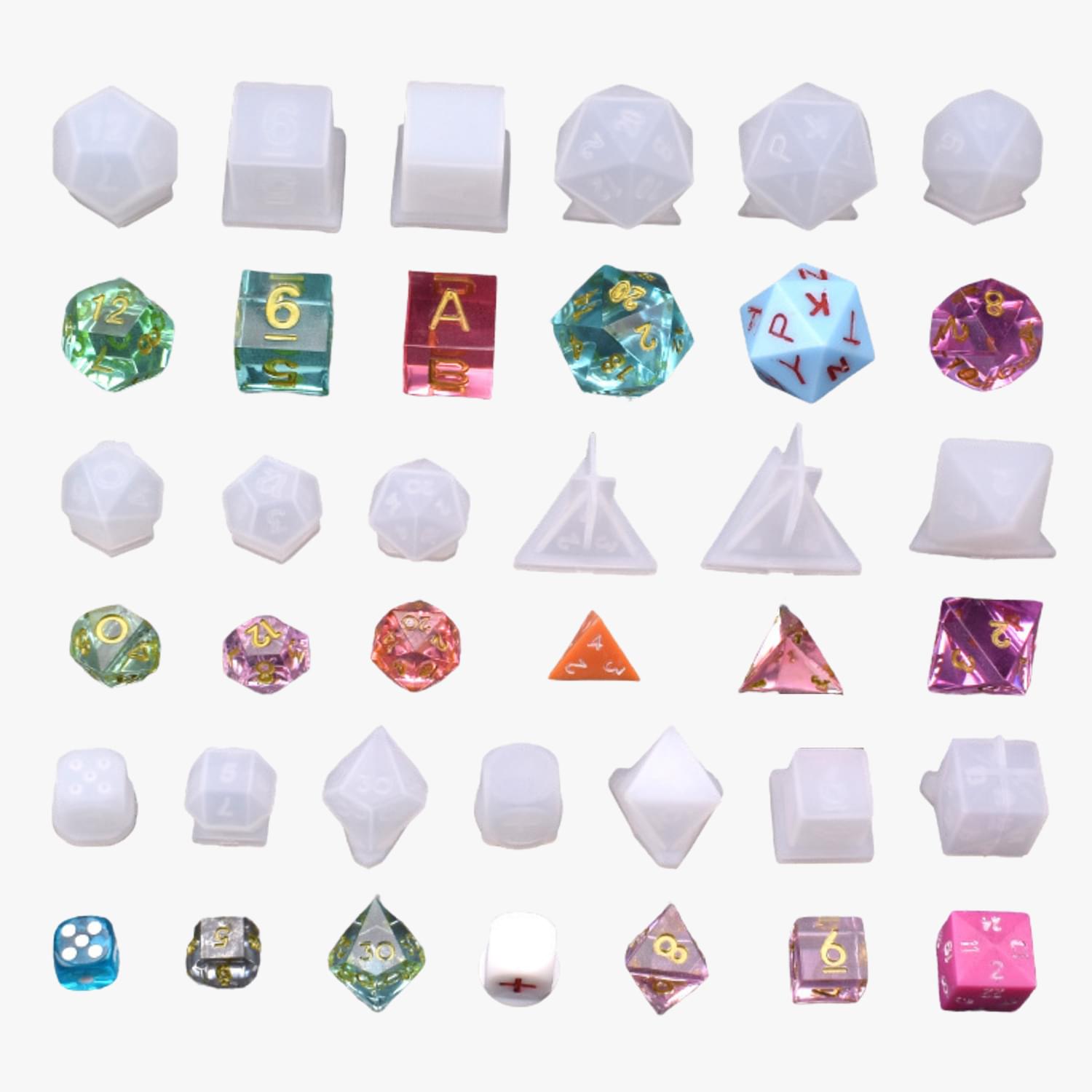 19-Piece Resin Dice Mold Set for D&D including D4,D6,D8,D10,D12,D20,D24 | Resin Molds Express